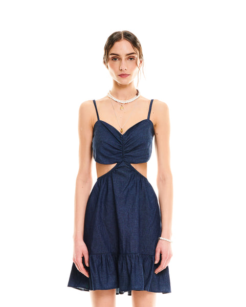 CUT-OUT MINI DRESS DENIM BLUE