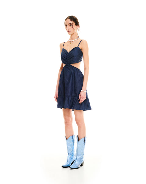 CUT-OUT MINI DRESS DENIM BLUE