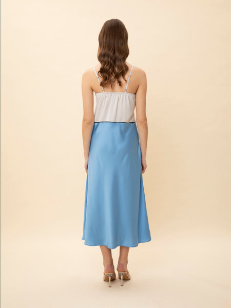 SATIN MAXI SLIP DRESS LIGHT BLUE