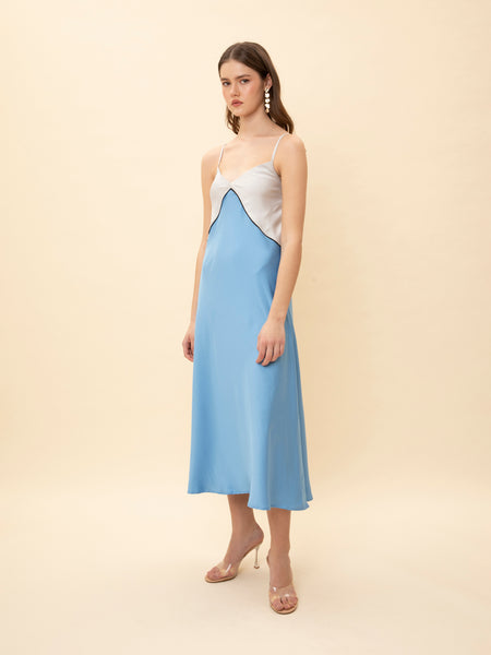 SATIN MAXI SLIP DRESS LIGHT BLUE
