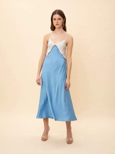 SATIN MAXI SLIP DRESS LIGHT BLUE