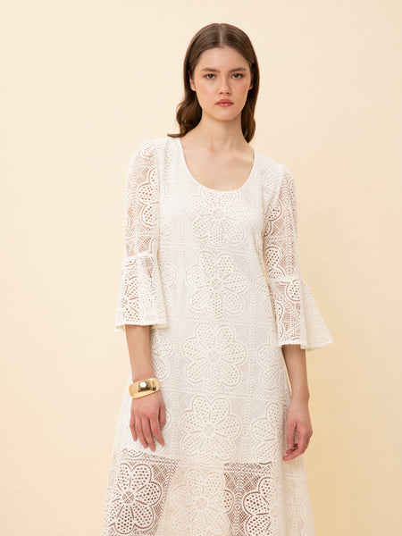 CROCHET-KNIT MIDI DRESS