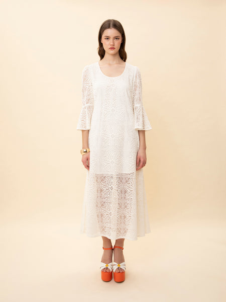 CROCHET-KNIT MIDI DRESS