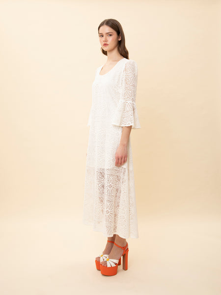 CROCHET-KNIT MIDI DRESS