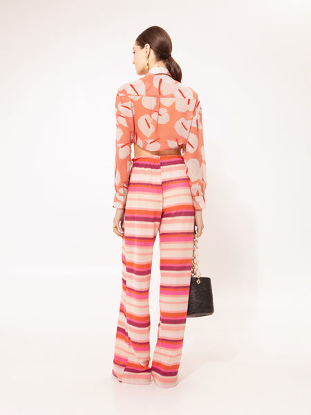 KNITTED PANTS STRIPES CORAL