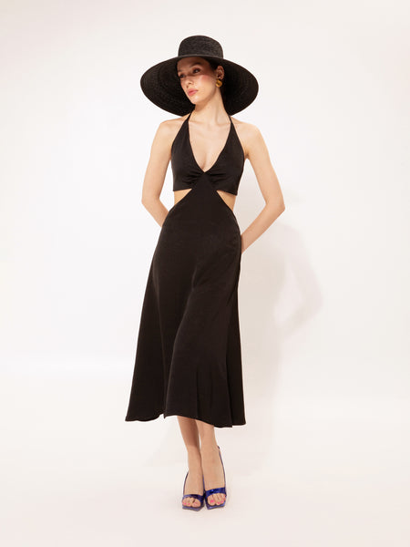 CUT-OUT MIDI DRESS BLACK