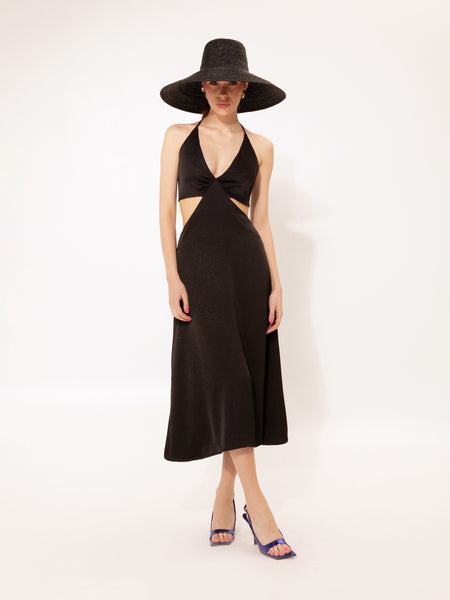 CUT-OUT MIDI DRESS BLACK