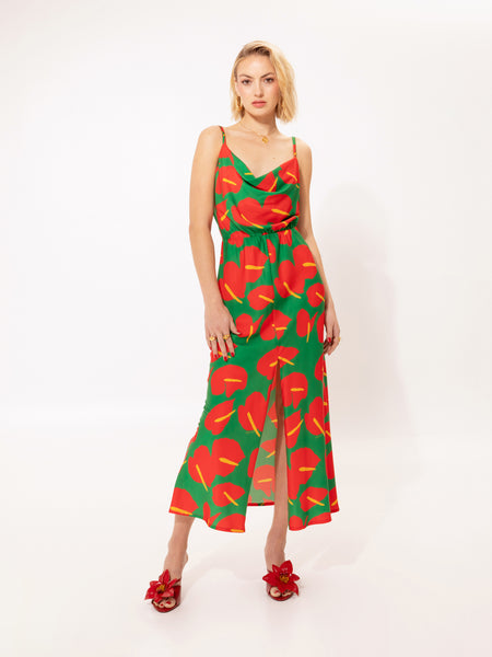 DRAPED BUST MAXI DRESS ANTHURIUM GREEN