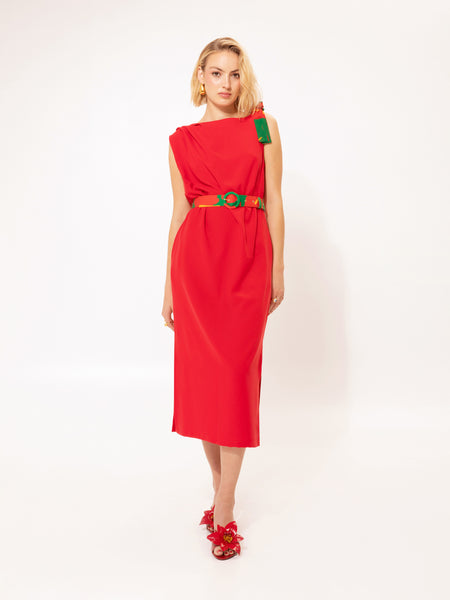 SLEEVELESS MIDI DRESS RED