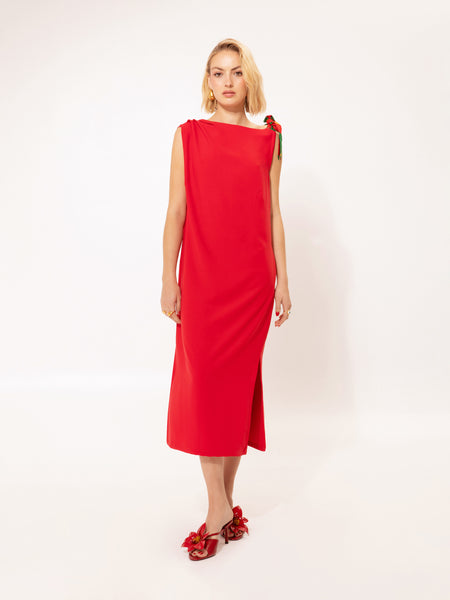 SLEEVELESS MIDI DRESS RED