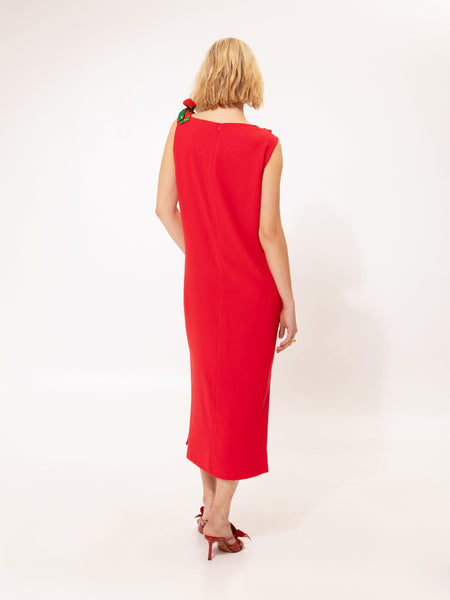 SLEEVELESS MIDI DRESS RED