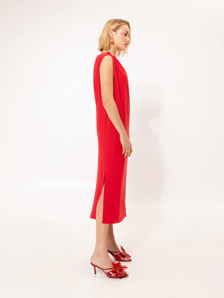 SLEEVELESS MIDI DRESS RED