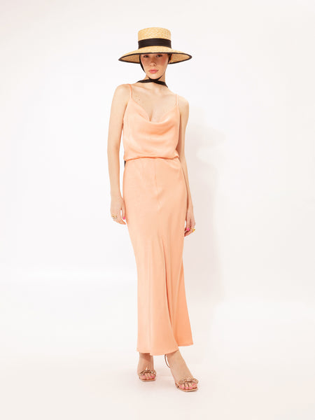 DRAPED BUST MAXI DRESS PEACH