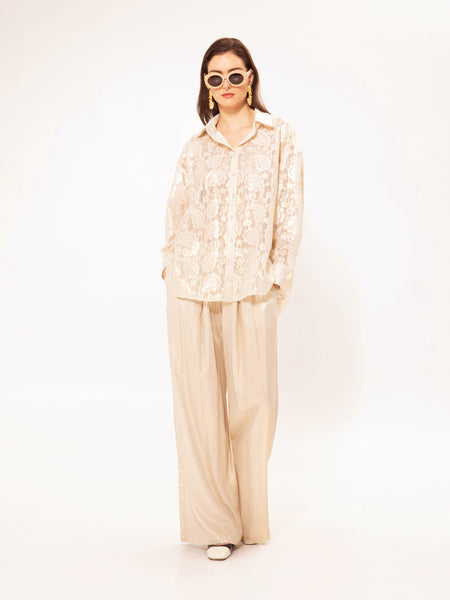 ELASTICATED-WAIST PANTS CHAMPAGNE GOLD