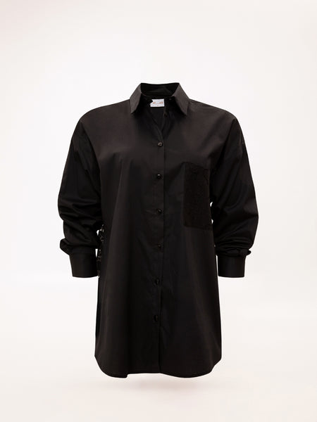 OVERSIZED SHIRT WITH LACE BLACK