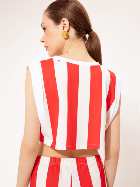 SLEEVELESS CROPPED SWEATER STRIPES RED
