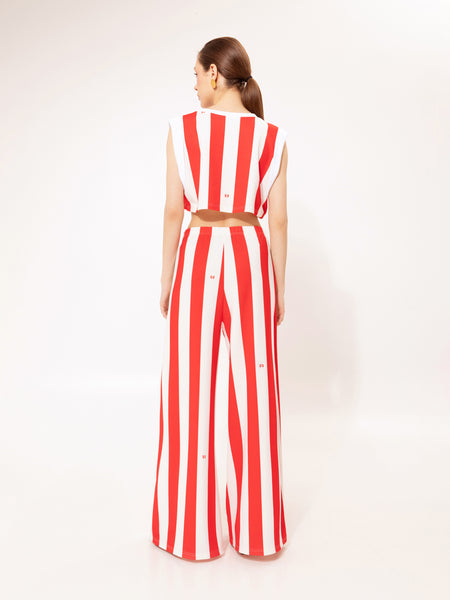 SLEEVELESS CROPPED SWEATER STRIPES RED