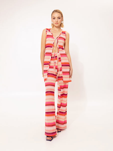 SLEEVELESS KNITTED TOP STRIPES CORAL