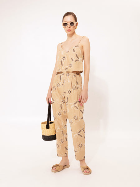 PLEATED CROPPED PANTS BEIGE