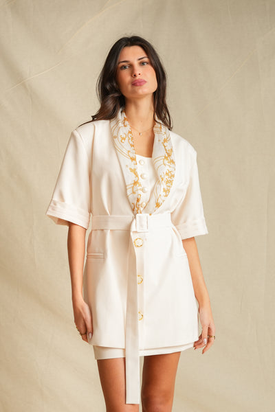 Antique White Short Sleeve Blazer With Hanky loop