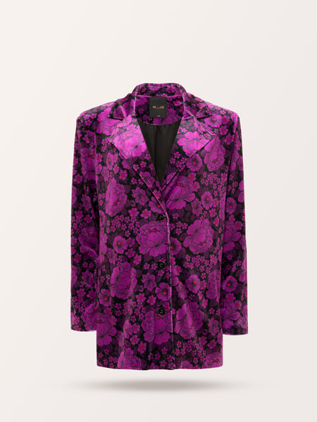 VELVET OVERSIZED BLAZER FLOWERS PURPLE