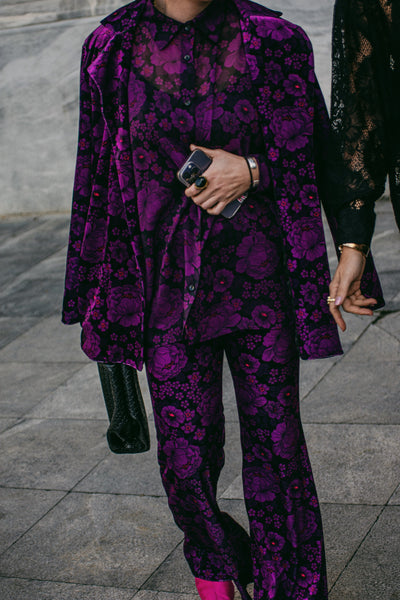 VELVET OVERSIZED BLAZER FLOWERS PURPLE