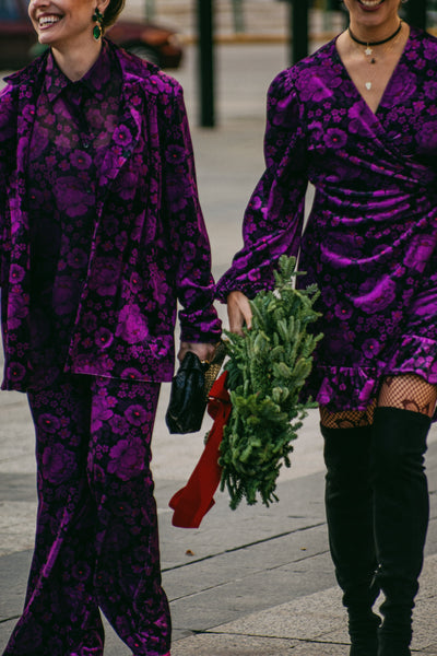 VELVET OVERSIZED BLAZER FLOWERS PURPLE