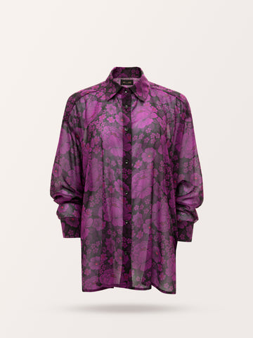 LONG-SLEEVE CHIFFON SHIRT FLOWERS PURPLE