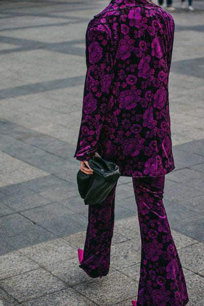 VELVET OVERSIZED BLAZER FLOWERS PURPLE