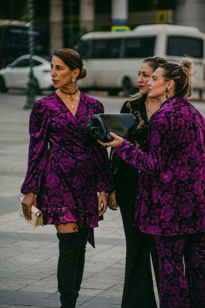 VELVET OVERSIZED BLAZER FLOWERS PURPLE