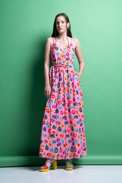 ‘KELLY’ MAXI ΦΟΡΕΜΑ (PINK/ANIMAL PRINT)