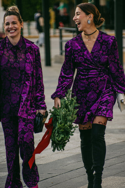 VELVET OVERSIZED BLAZER FLOWERS PURPLE