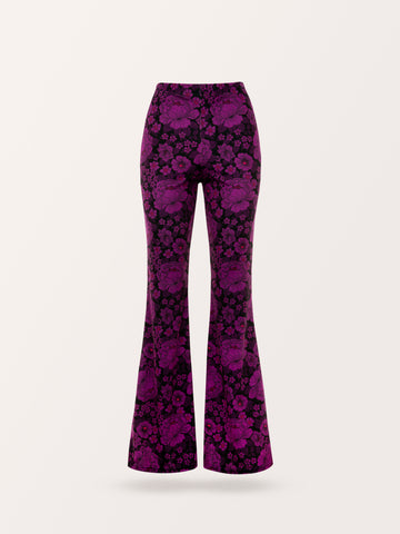 VELVET FLARED PANTS FLOWERS PURPLE