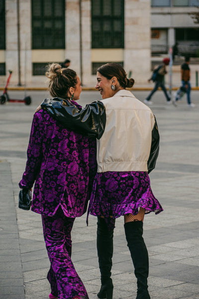 VELVET OVERSIZED BLAZER FLOWERS PURPLE