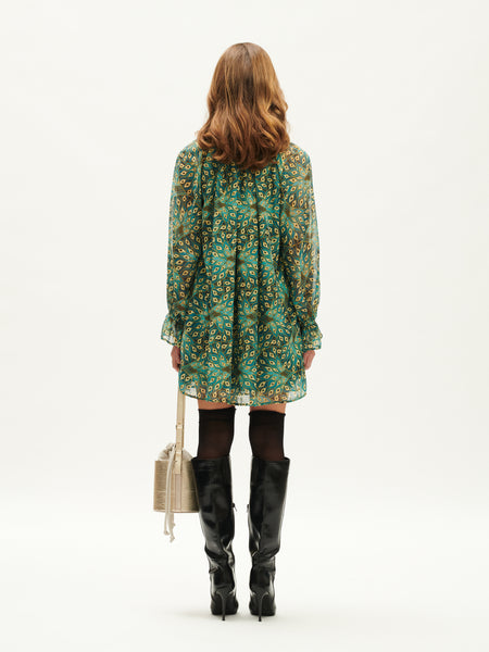 SCARF-NECK MINI DRESS PEACOCK TEAL