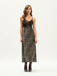 LACE-BUST SATIN MAXI SLIP DRESS GATSBY BLACK