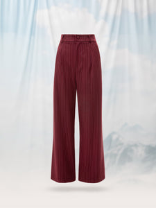 WIDE-LEG PLEATED PANTS BURGUNDY STRIPES