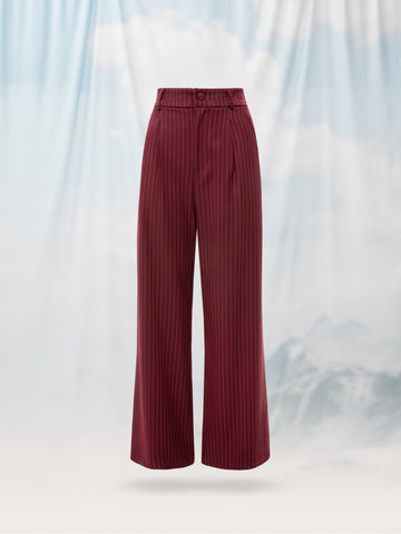 WIDE-LEG PLEATED PANTS BURGUNDY STRIPES