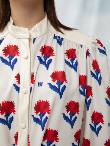 MAO-COLLAR SHIRT CARNATIONS IVORY