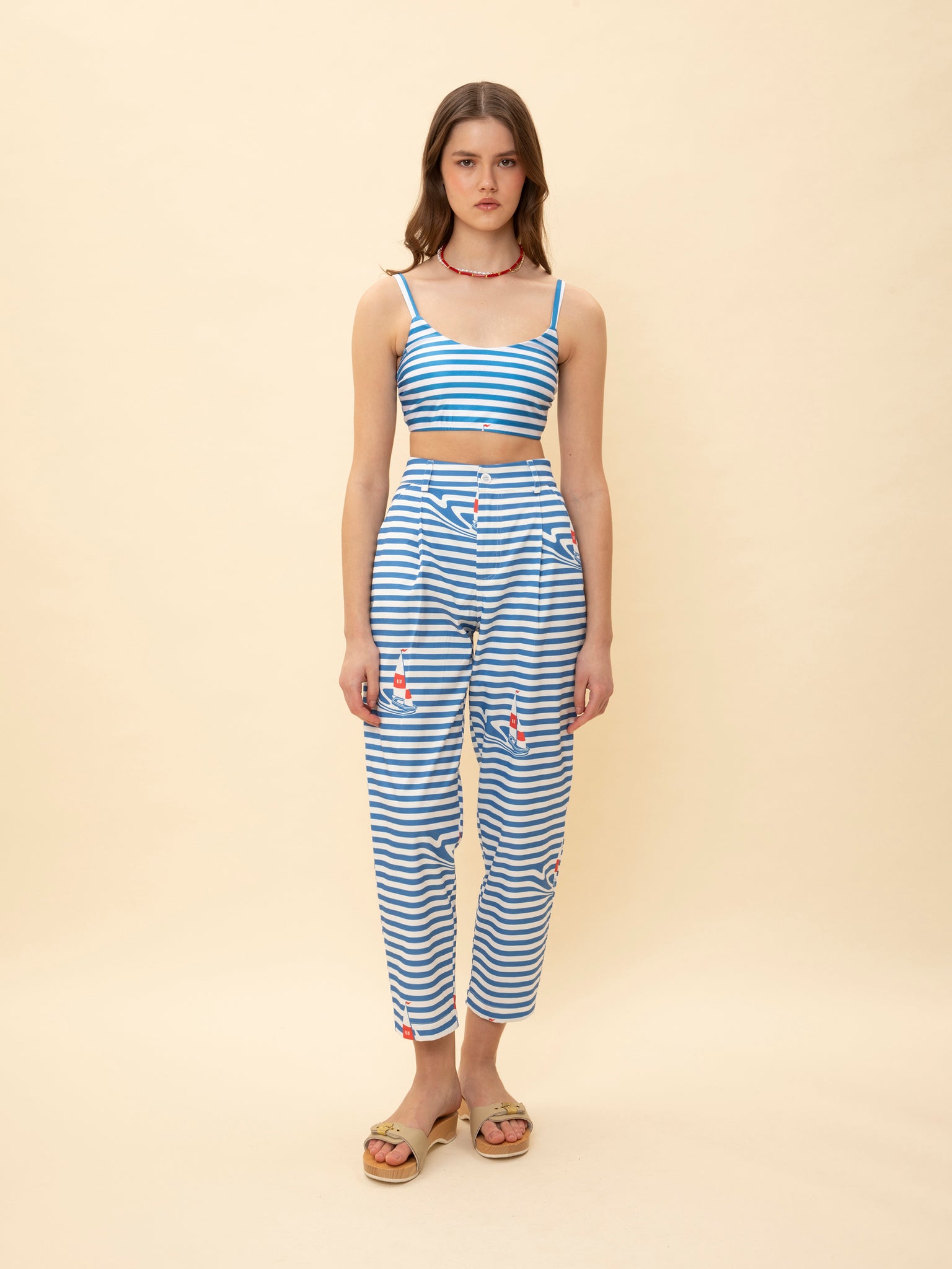 CARROT FIT PRINTED PANTS STRIPES SAILBOAT