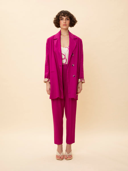 LINEN TAILORED PLEATED PANTS MAGENTA