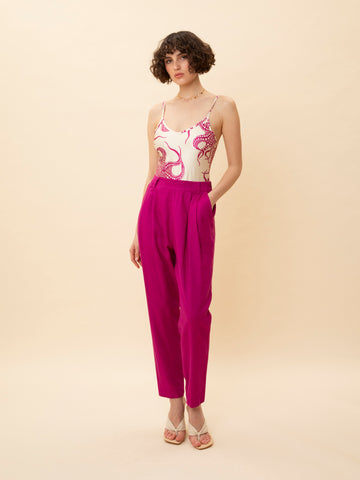 LINEN TAILORED PLEATED PANTS MAGENTA