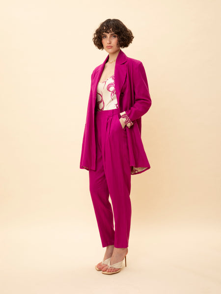 LINEN TAILORED PLEATED PANTS MAGENTA