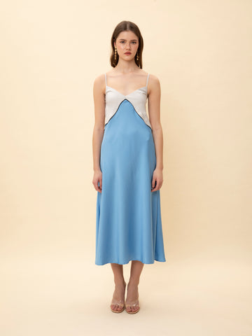 SATIN MAXI SLIP DRESS LIGHT BLUE