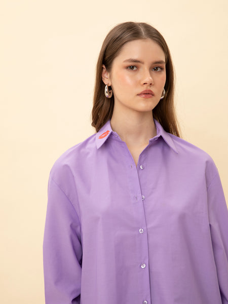 KISSED RUFFLED LONG-SLEEVE SHIRT PURPLE