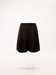PLEATED SATIN SHORTS BLACK