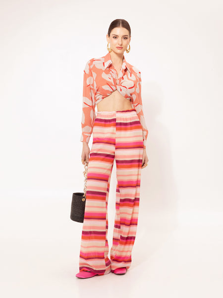 KNITTED PANTS STRIPES CORAL