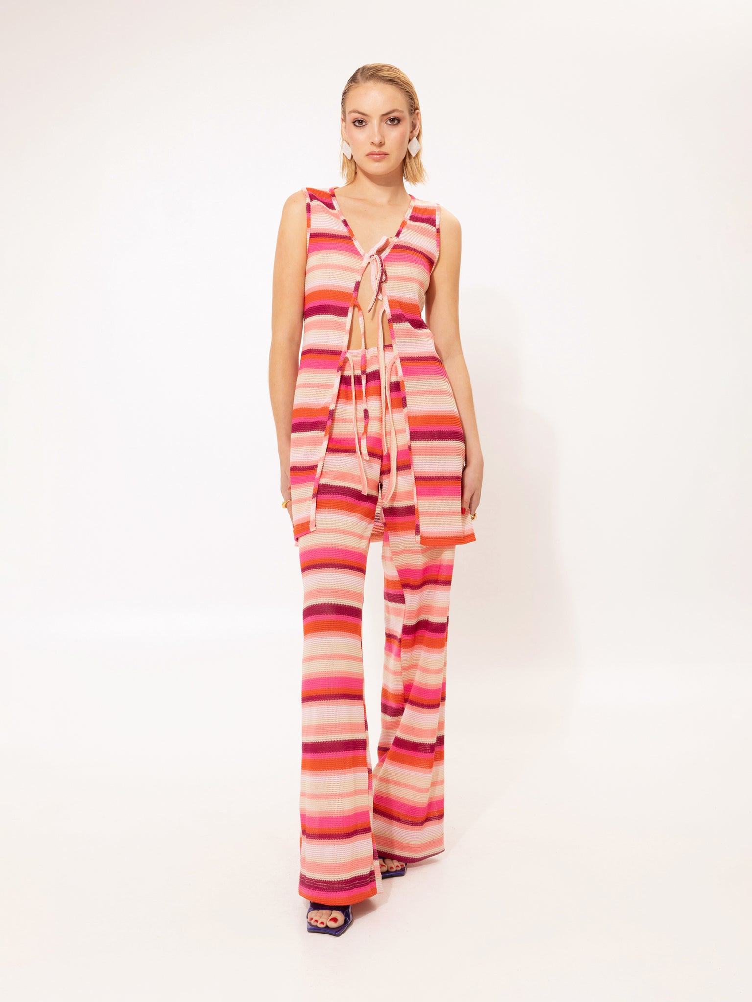 KNITTED PANTS STRIPES CORAL