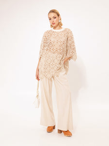 OVERSIZED CROCHET T-SHIRT BEIGE