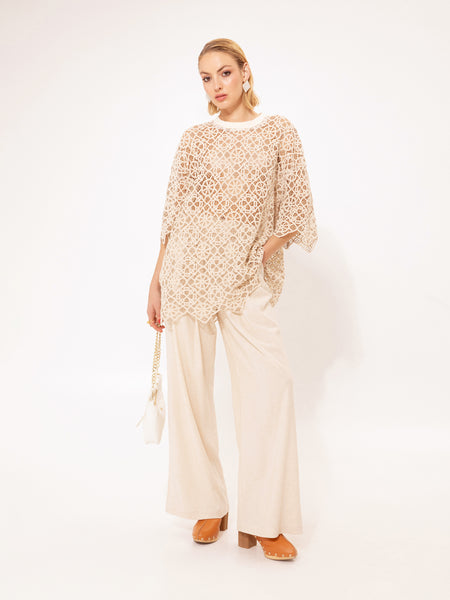 OVERSIZED CROCHET T-SHIRT BEIGE